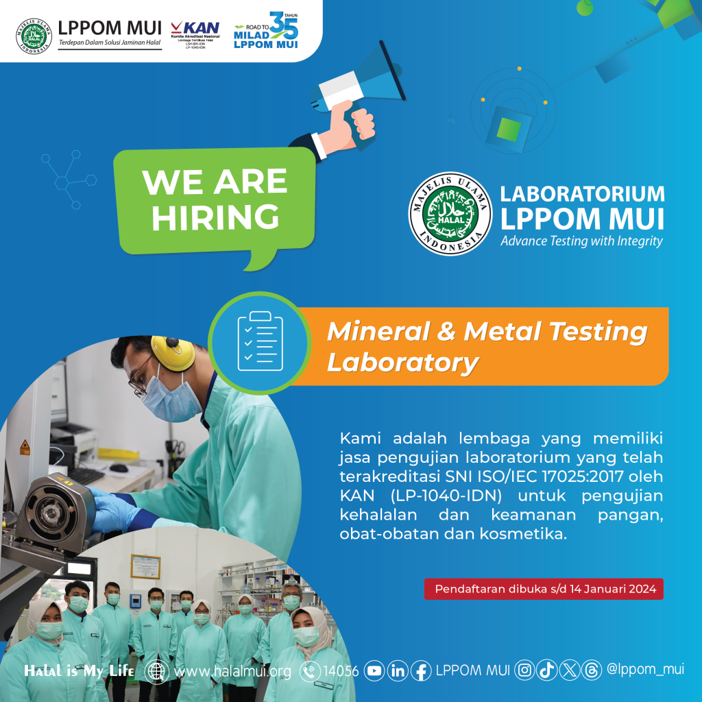 Lowongan Kerja Laboratorium LPPOM MUI 2024 – Mineral & Metal Testing Laboratory